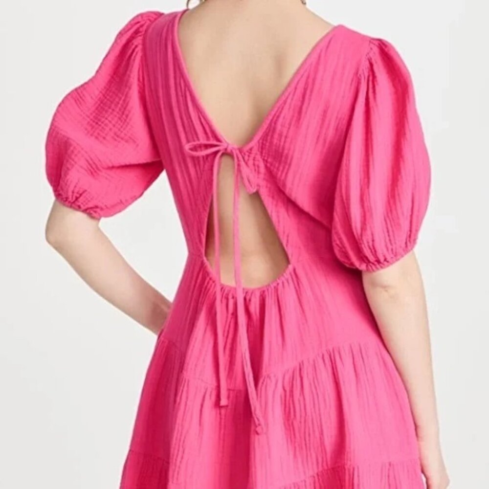 XiRENA~ Pink Nissa Cotton Gauze Tiered Puff Sleeve Mini Dress in size Medium - Picture 16 of 16